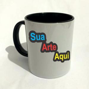 Caneca Preta Personalizada | Alça e Interior Preto Porcelana 9,5x20 cm 4x0 cores (colorido) Sublimação  