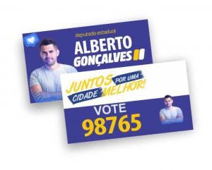 Colinha ELEIÇÕES Supremo 250g 8,5x4,7 cm Impressão Colorida 2 Lados (4x4) Verniz UV Total Frente Corte Reto 